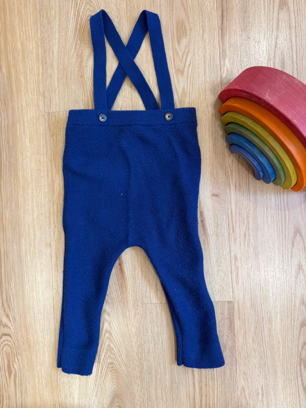 Baby Boden Navy Knit Suspender Overalls
